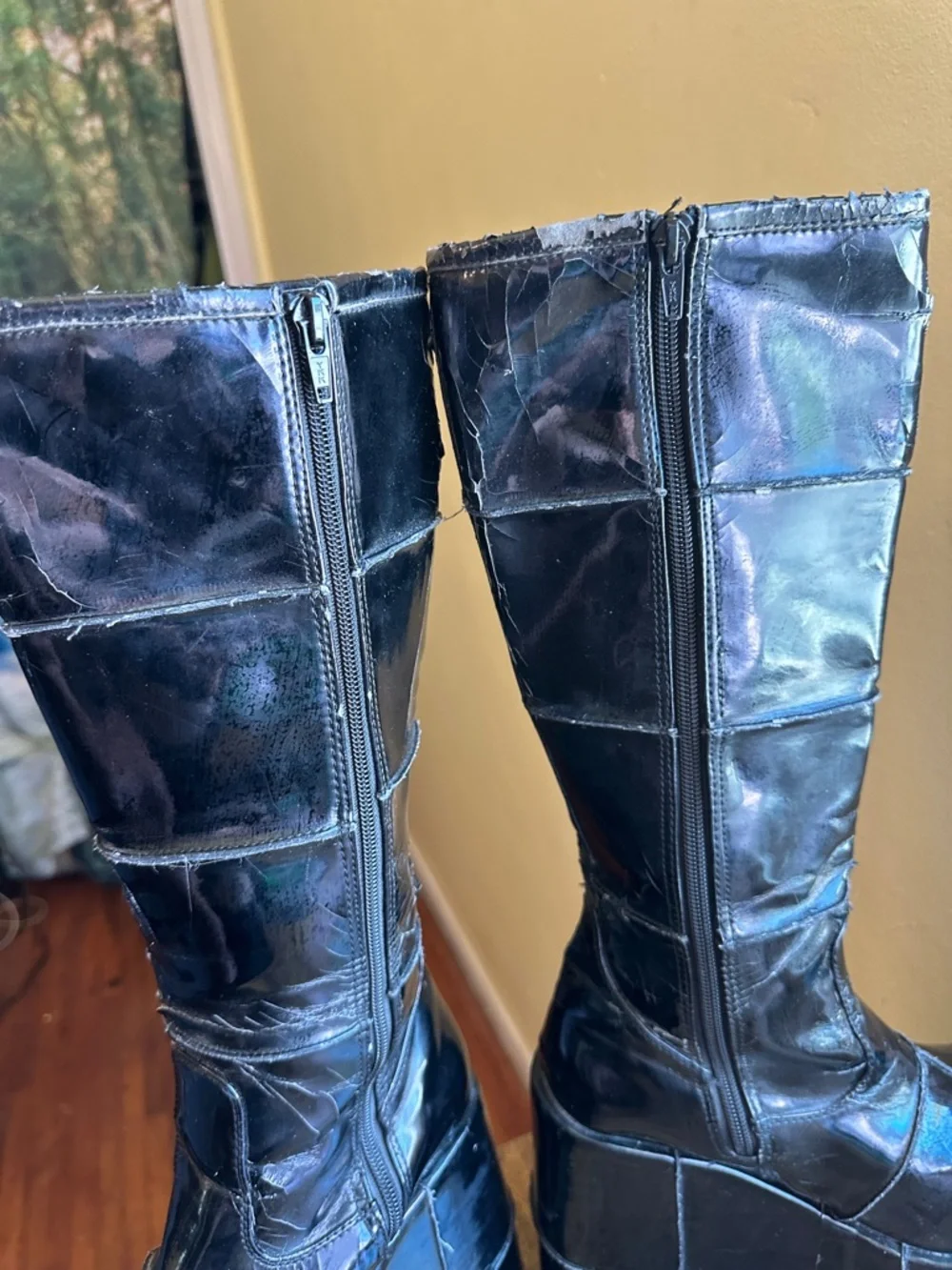 Demonia Super High Platform Black Knee High Boots rave edm edc festival heel